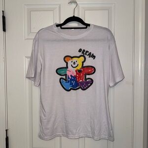 White T-Shirt with Colorful Bear Graphic